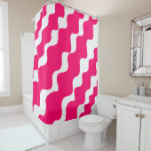 ピンクと白の斜め波パターン シャワーカーテン (インサイチュ)