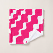 ピンクと白の斜め波パターン バスタオルセット (ウォッシュタオル)