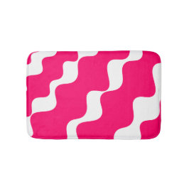 ピンクと白の斜め波パターン バスマット