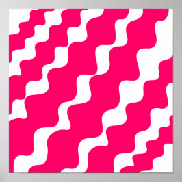 ピンクと白の斜め波パターン ポスター
