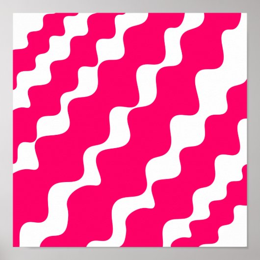 ピンクと白の斜め波パターン ポスター (正面)