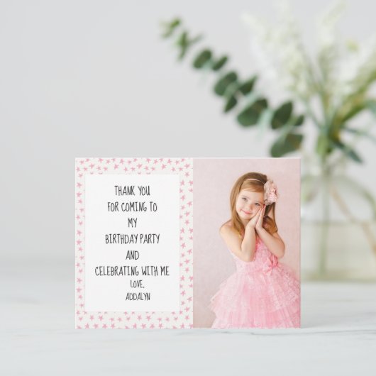 ピンクと白の星誕生日ありがとう ポストカード (スタンド正面)