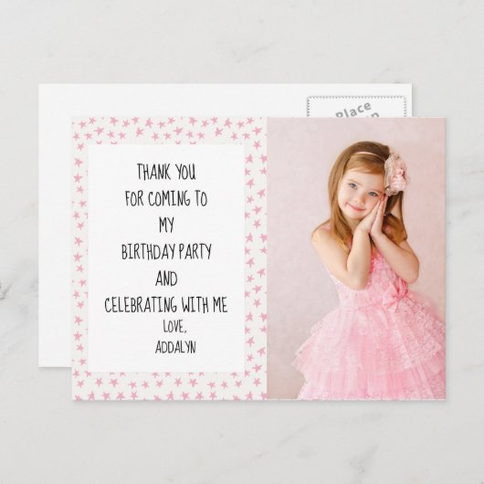 ピンクと白の星誕生日ありがとう ポストカード (正面/裏面)