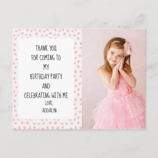 ピンクと白の星誕生日ありがとう ポストカード (正面)