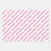 ピンクと白の木メリークリスマスホリデー ラッピングペーパーシート (正面3)