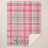 ピンクと白の格子模様の名前モノグラム | シェルパブランケット (正面)