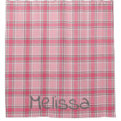 ピンクと白の格子模様の名前モノグラム | シャワーカーテン (正面)