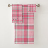 ピンクと白の格子模様の名前モノグラム | バスタオルセット (インサイチュ)
