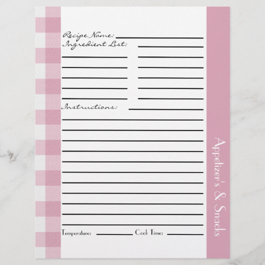 ピンクと白の格子状のレシピシート (正面)