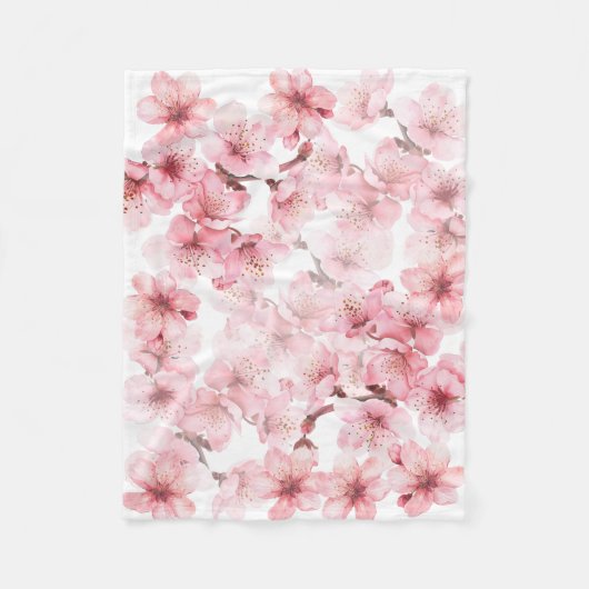 ピンクと白の桜の花 フリースブランケット (正面)