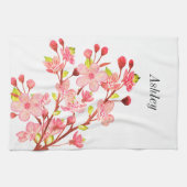 ピンクと白の桜の花 上品 キッチンタオル (横)