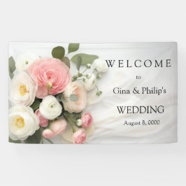 ピンクと白の椿 横断幕