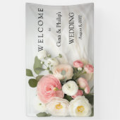 ピンクと白の椿 横断幕 (縦)