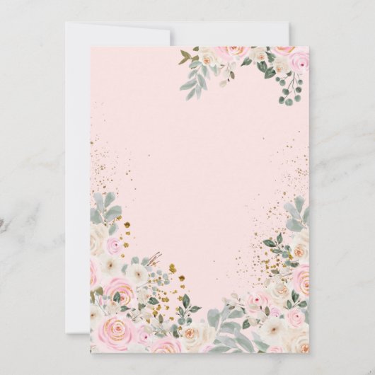 ピンクと白の水の色の花ガールベビーシャワー 招待状 (裏面)