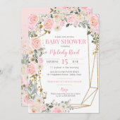 ピンクと白の水の色の花ガールベビーシャワー 招待状 (正面/裏面)