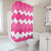 ピンクと白の水平波パターン シャワーカーテン (インサイチュ)