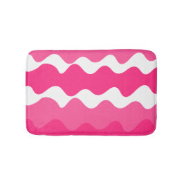 ピンクと白の水平波パターン バスマット