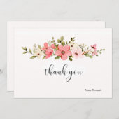 ピンクと白の水彩の花ノテカード サンキューカード (正面/裏面)