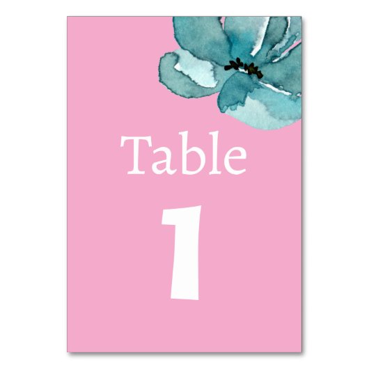 ピンクと白の水彩植物表カード テーブルナンバー (正面)
