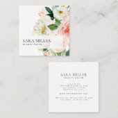 ピンクと白の水彩色のフローラブーケ スクエア名刺 (正面/裏面)