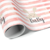 ピンクと白の水彩 ベイビー ウサギ ラッピングペーパー (ロールコーナー)