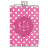 ピンクと白の水玉模様とモノグラムフラスコ フラスク (正面)