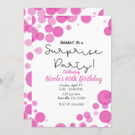 ピンクと白の水玉模様の風船サプライズパーティー 招待状