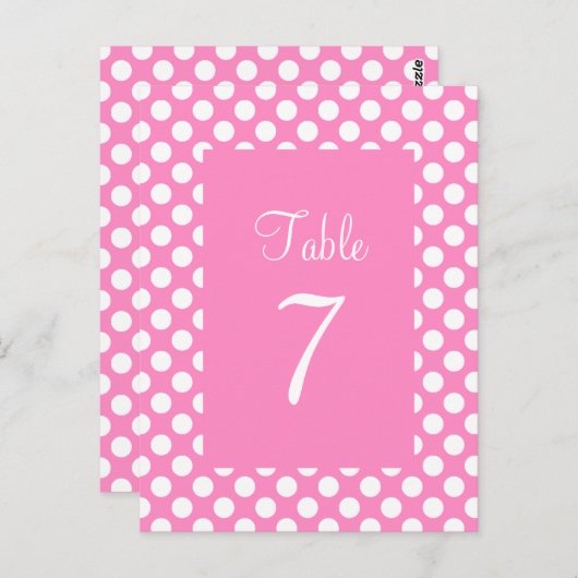 ピンクと白の水玉模様テーブル番号はがき ポストカード (正面/裏面)