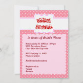 ピンクと白の水玉模様ハートブライダルシャワーカード 招待状 (正面)