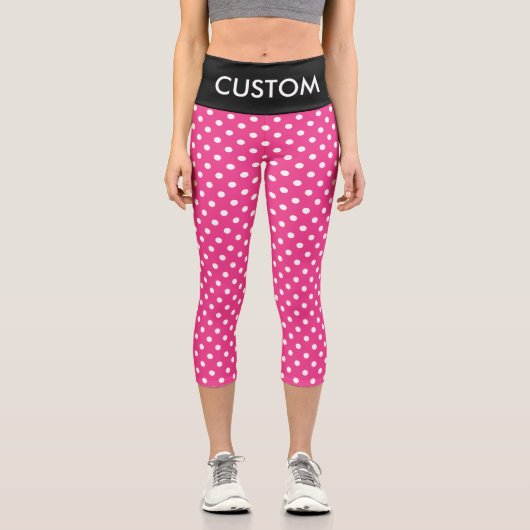 ピンクと白の水玉模様パターンCapriレギンス カプリレギンス (正面)