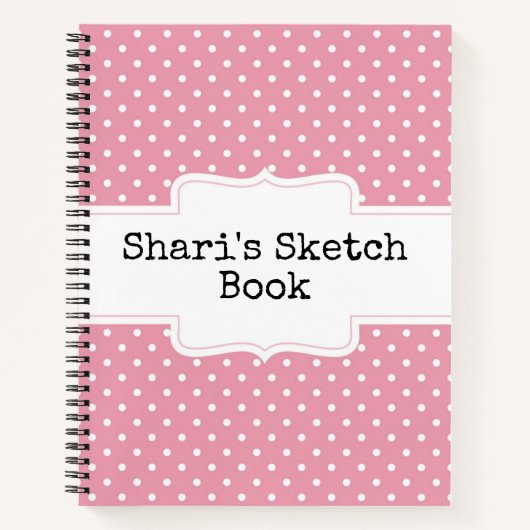 ピンクと白の水玉模様パーソナライズされたSketchbook ノートブック (正面)