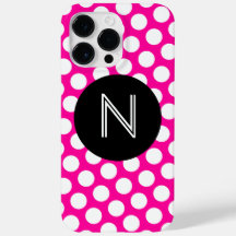 ピンクと白の水玉模様ブラックサークルモノグラム