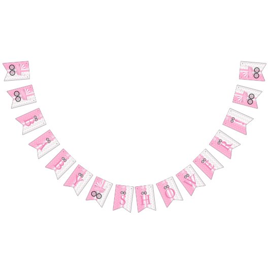 ピンクと白の水玉模様👶ベビーシャワー バンティングフラッグ (全)