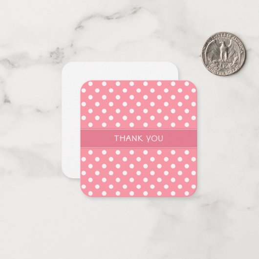 ピンクと白の水玉模様ミニサンキューカード ノートカード (正面/裏面インサイチュ)