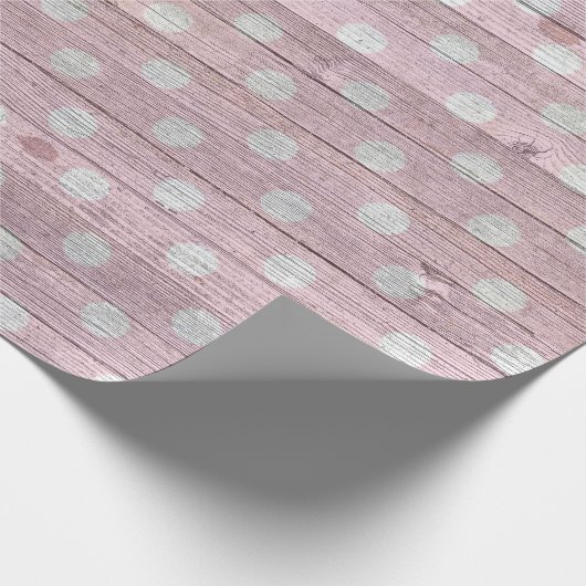 ピンクと白の水玉模様木目 ラッピングペーパー (角)