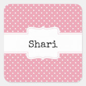 ピンクと白の水玉模様 パーソナライズされた スクエアシール (正面)