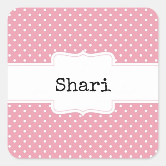 ピンクと白の水玉模様 パーソナライズされた スクエアシール (正面)
