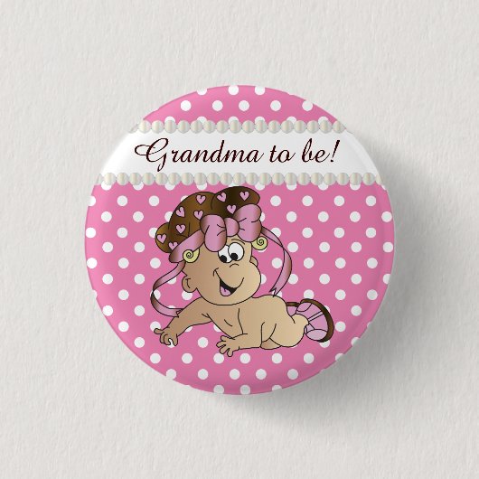 ピンクと白の水玉模様 |ベビーガール 缶バッジ (正面)