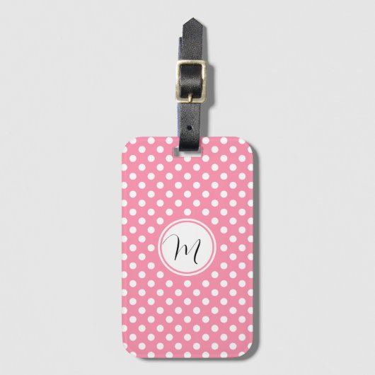 ピンクと白の水玉模様 ラゲッジタグ (正面縦)