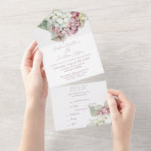 ピンクと白の水色あじさい花 オールインワン招待状 (貼ってはがせる)