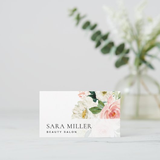 ピンクと白の水色のフローラブーケ 名刺 (スタンド正面)