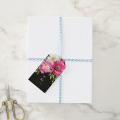 ピンクと白の水色の牡丹のフローラ結婚 ギフトタグ (より糸付き)