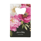 ピンクと白の水色の牡丹のフローラ結婚 クレジットカード栓抜き (正面)