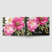 ピンクと白の水色の牡丹のフローラ結婚 ゲストブック (全面)