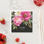 ピンクと白の水色の牡丹のフローラ結婚 スタンダードカクテルナプキン (インサイチュ)