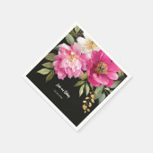 ピンクと白の水色の牡丹のフローラ結婚 スタンダードカクテルナプキン (角)
