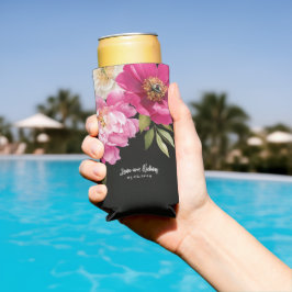 ピンクと白の水色の牡丹のフローラ結婚 スリム缶クーラー