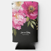 ピンクと白の水色の牡丹のフローラ結婚 スリム缶クーラー (正面)