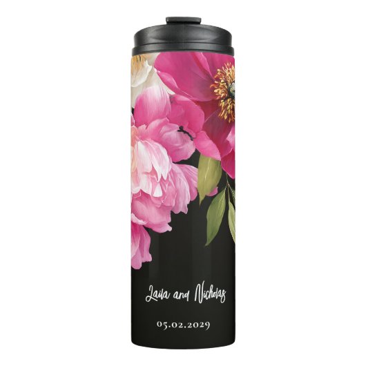 ピンクと白の水色の牡丹のフローラ結婚 タンブラー (正面)