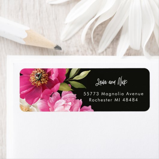 ピンクと白の水色の牡丹のフローラ結婚 ラベル (インサイチュ)